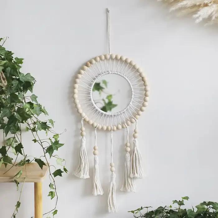 Miroirs décoratifs en perles de bois tissées à la main