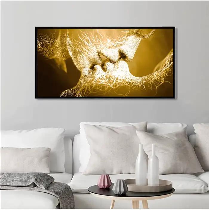 Peinture sur toile abstraite avec baiser d'amour noir
