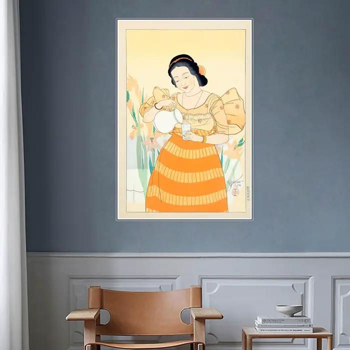 Paul Jacoulet Motifs de peinture à l'huile sur le thème oriental Lignes délicates et tonalités vibrantes Impression d'art de collection pour l'affichage de la maison et de la galerie