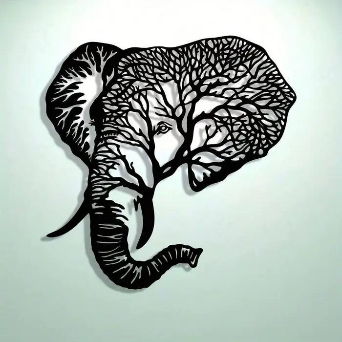 Décoration murale en métal en forme d'éléphant