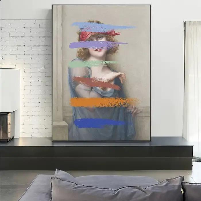 Figurine vintage classique femme nue peinture à l'huile abstraite sur toile affiches d'art murales et imprimés photos décoration de salon