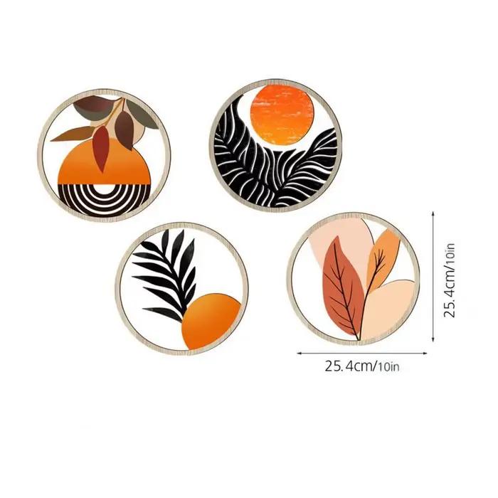 4 Pièces Décoration Murale Ronde en Bois Style Bohème
