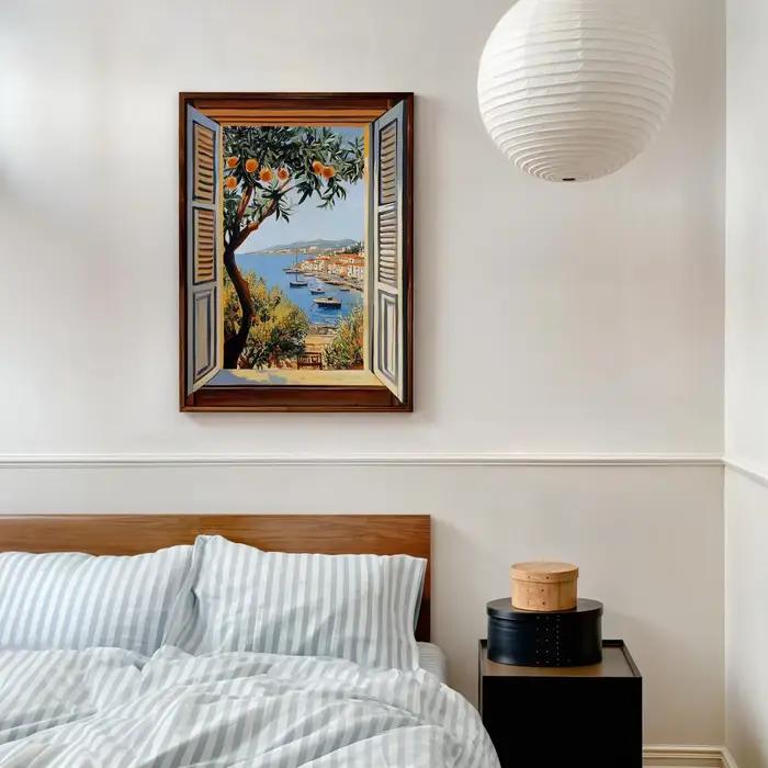 Fenêtre ouverte Henri Matisse imprimée Style fauvisme œuvre moderne mer méditerranéenne thème d'arbre Orange pour la décoration intérieure