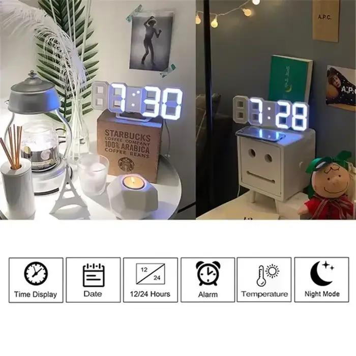 Horloge murale numérique LED 3D avec affichage lumineux