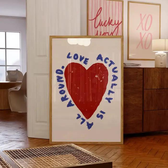 Affiche imprimée sur toile avec citation d'amour "Love Actuellement Around"