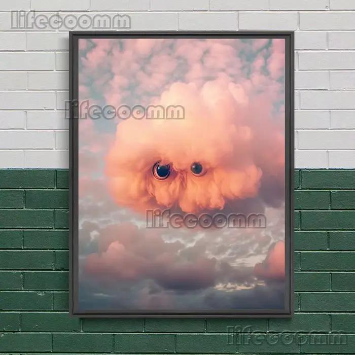 Yeux dans les nuages, peinture sur toile d'art mural fantaisie abstraite, soyez regardé par les nuages, affiche d'art gothique imprimée, décoration de la maison