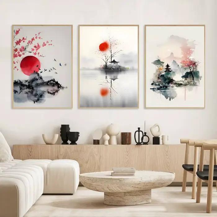 Affiche de peinture à l'encre de paysage Simple