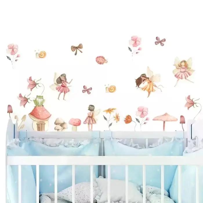 Autocollants muraux féeriques colorés pour chambre de fille