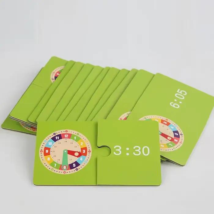 Horloge en bois modèle aide pédagogique horloges d'apprentissage avec cartes jouet de maternelle pour jeu Interaction temps Cognition