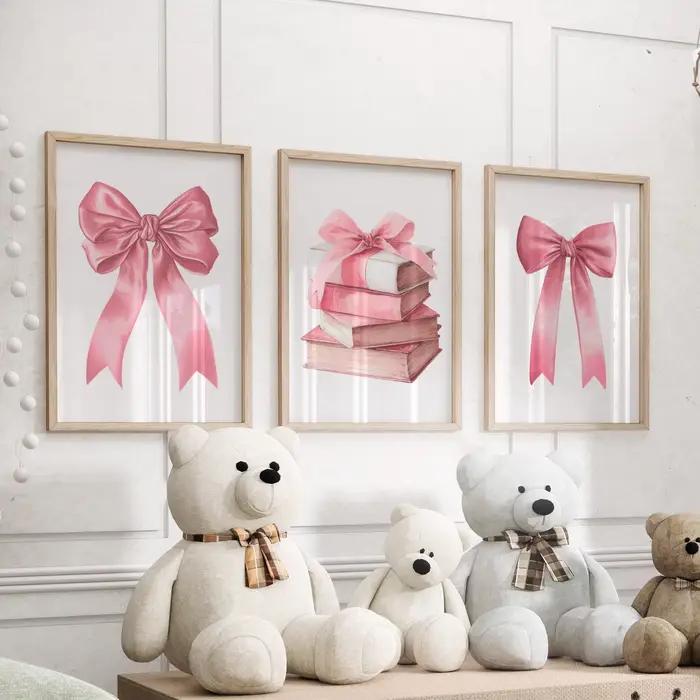 Lot de 3 affiches ou impressions sur toile avec nœuds roses