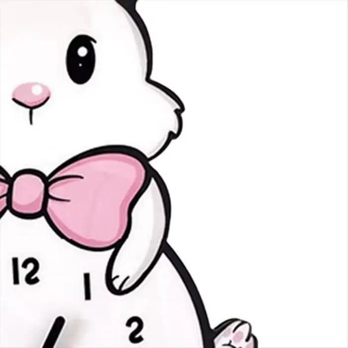 Créatif mignon petit lapin blanc horloge murale suspendue décorative dessin animé