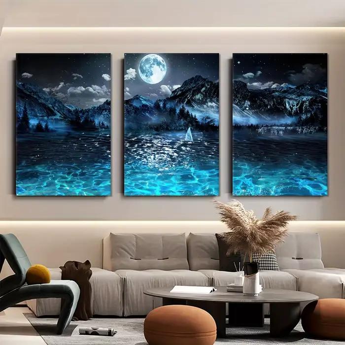 3 pièces de peintures décoratives sur toile de paysage de ciel étoilé de rêve