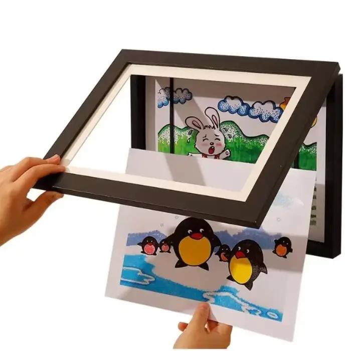 Cadre d'art magnétique A4 pour enfants, ouverture frontale, cadre interchangeable pour affiches, photos, dessins, peintures, affichage d'images, décoration de la maison