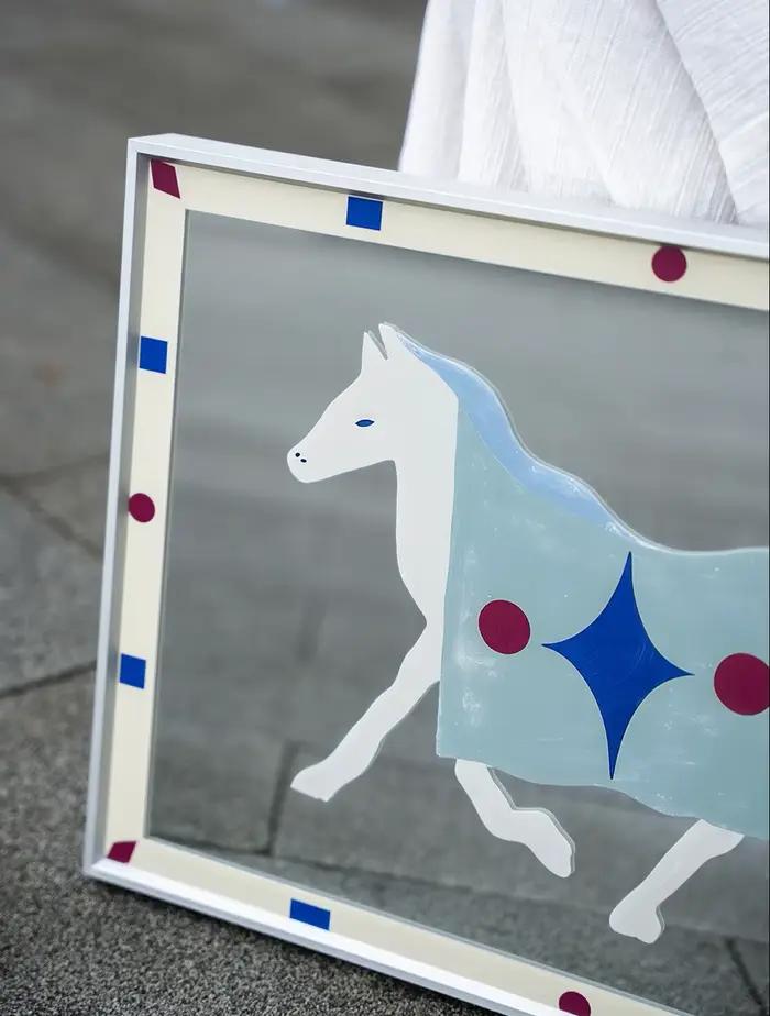 Peinture décorative murale moderne et décontractée style Bauhaus Pony Medievalniche avec miroir véritable pour salle à manger et chambre à coucher