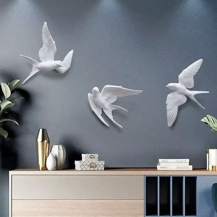 Décoration murale d'oiseaux tridimensionnels blancs européens
