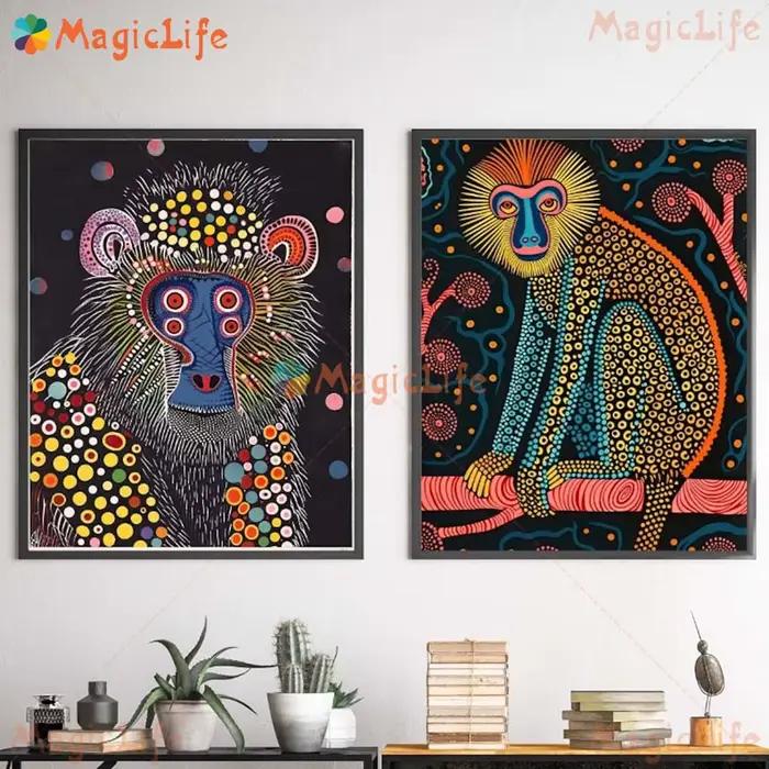 Affiche Imprimée de Singe et Animaux Sauvages de Dessin Animé