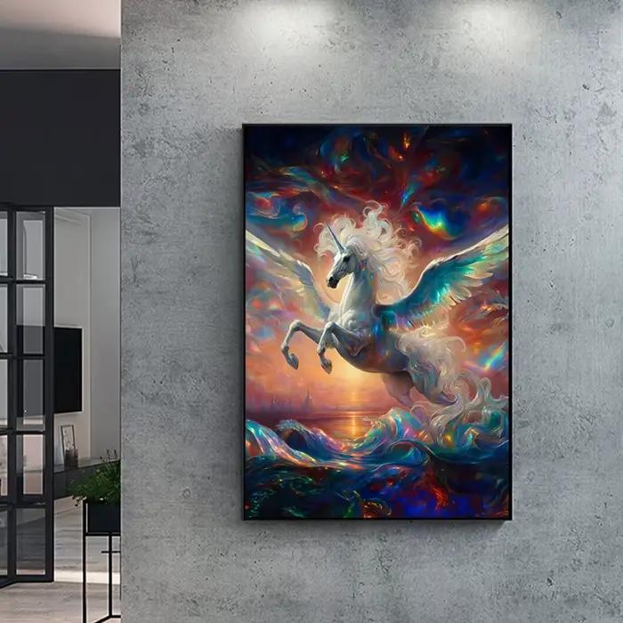 Toile de peinture de licorne arc-en-ciel