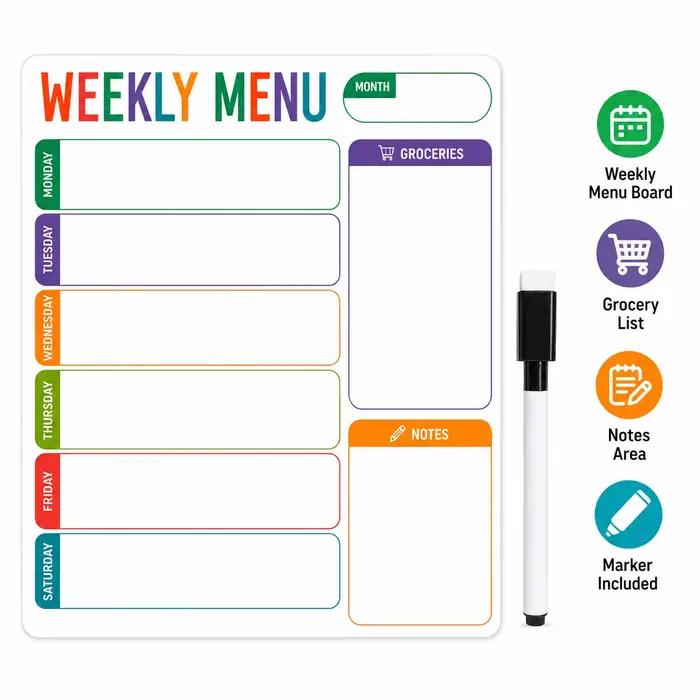 Autocollant tableau blanc pour menu hebdomadaire