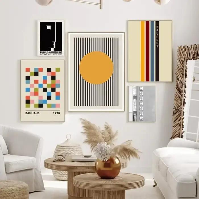Exposition Bauhaus, peintures sur toile graphiques géométriques uniques