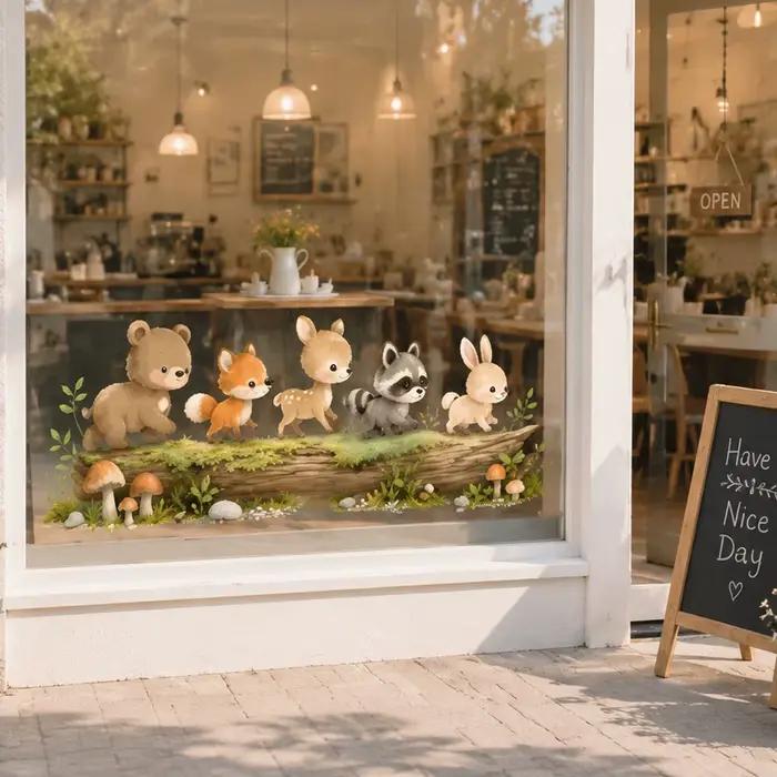 Autocollant de fenêtre animaux de la forêt pour chambre de bébé