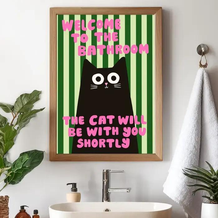 1 pièce d'impression de chat noir de salle de bains sans cadre
