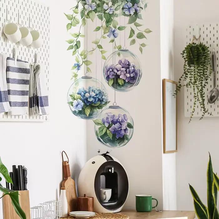 Autocollant mural fleur suspendue feuille verte