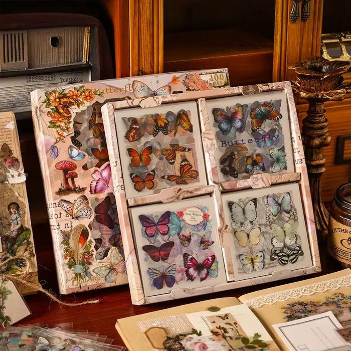 100 autocollants vintage en boîte