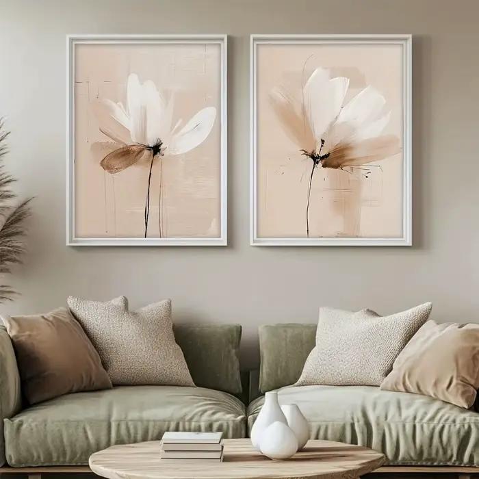 Affiche murale florale abstraite minimaliste neutre à imprimé floral de printemps, texture beige, décoration intérieure botanique abstraite beige