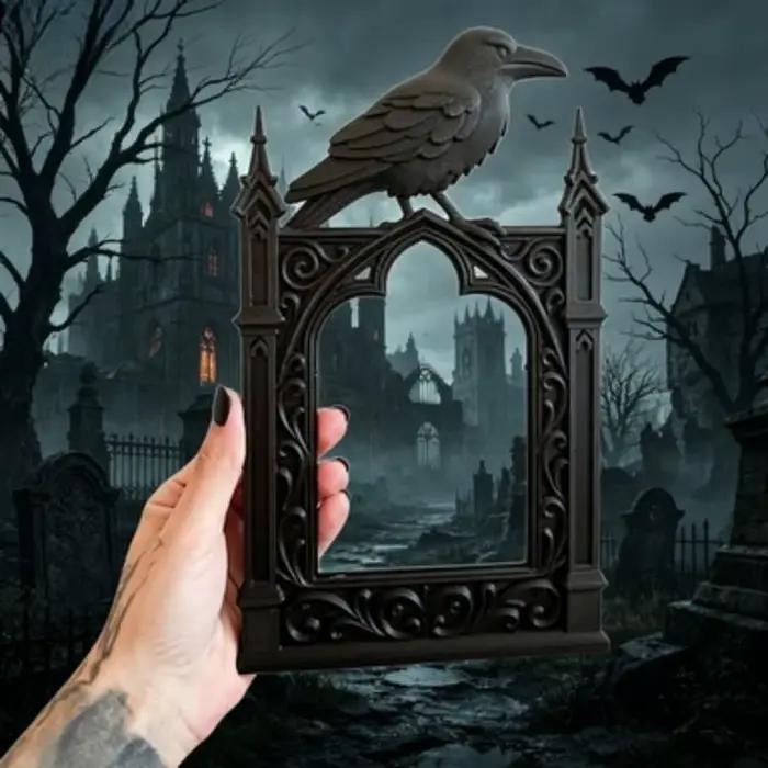 Cadre photo gothique noir style corbeau