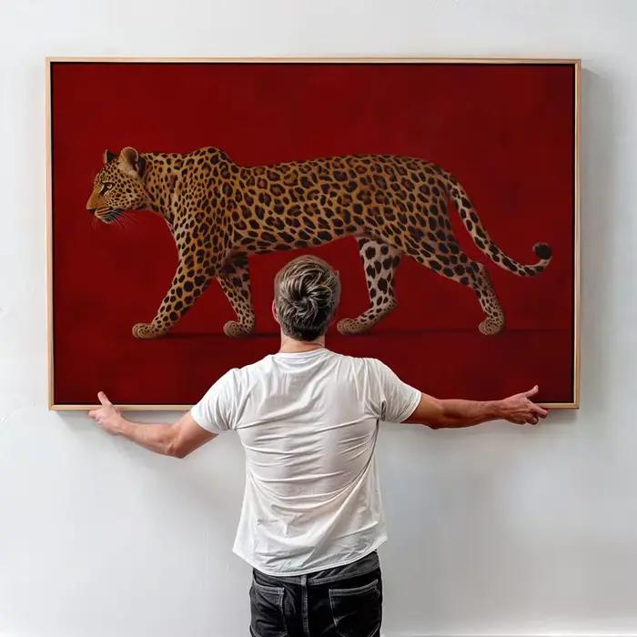Peinture murale sur toile vintage léopard rouge sans cadre