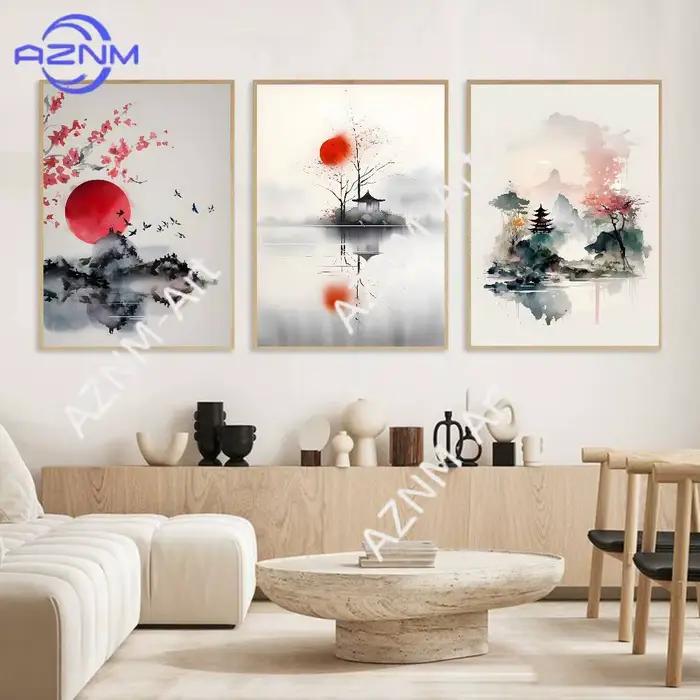 Affiche simple de peinture à l'encre de paysage