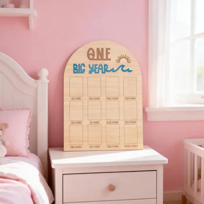 Tableau photo The Big One surf d'un an - Planche de bois d'affichage de photos de mon premier an