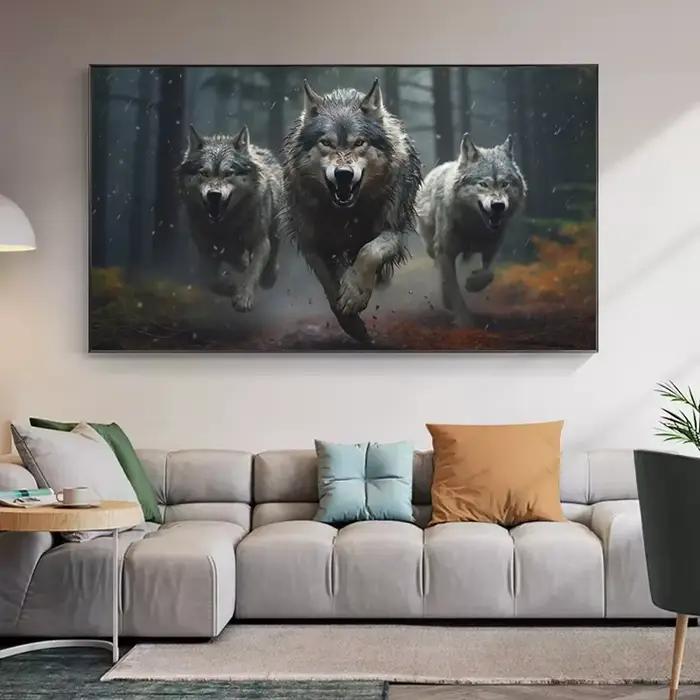 Affiche murale sur toile avec loup en cours d'exécution hurlant quelque part