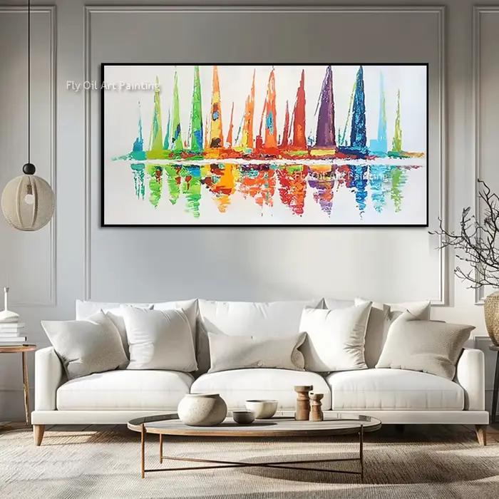 Toile murale épaisse avec voiliers colorés de la mer blanche