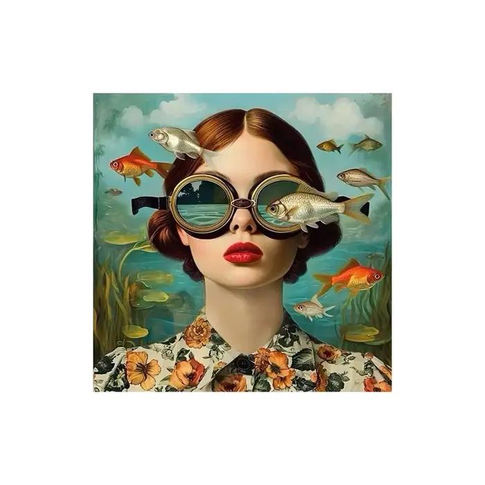 Lunettes femme avec fleurs nordique Boho mur Art toile peinture papillon avec fille Portrait affiche pour salon décor à la maison