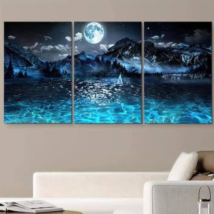 3 pièces de peintures décoratives sur toile de paysage de ciel étoilé de rêve