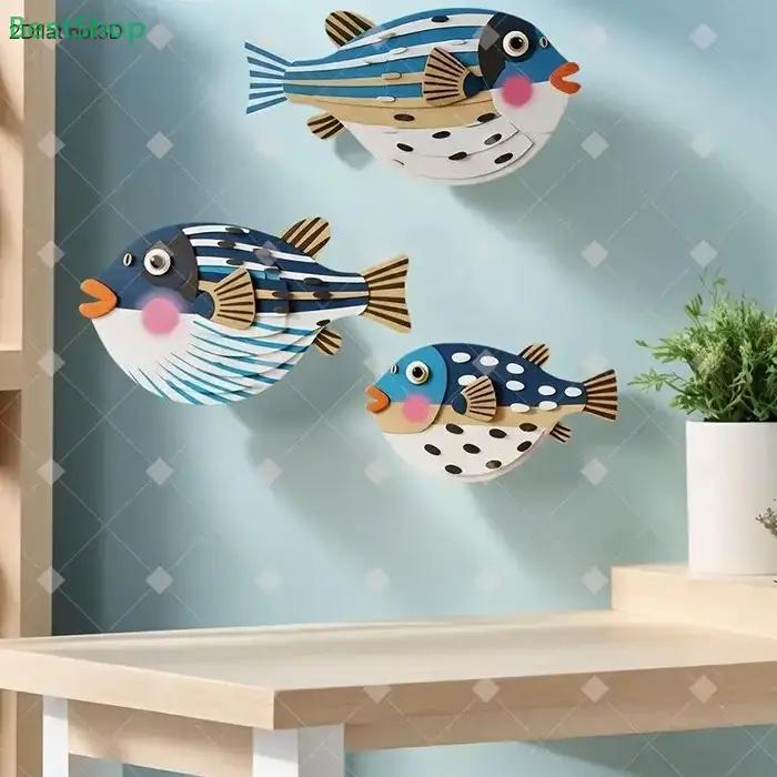 💕 Décoration murale suspendue à trois poissons