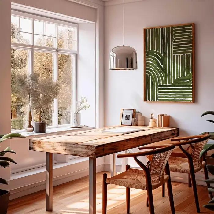 Impression d'art au trait abstrait vert – Affiche géométrique minimaliste moderne