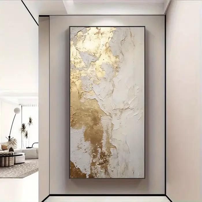 Art mural moderne sans cadre – Affiche en toile à texture de marbre blanc et doré pour salon