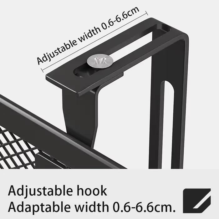 Étagère murale réglable en maille métallique – Support de rangement noir et blanc pour l'organisation du bureau