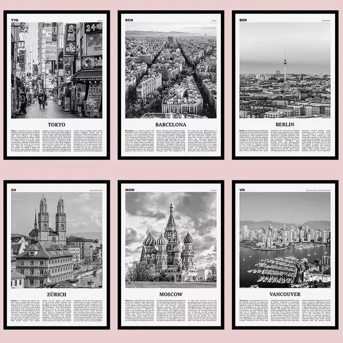 Affiches murales de villes touristiques mondiales célèbres