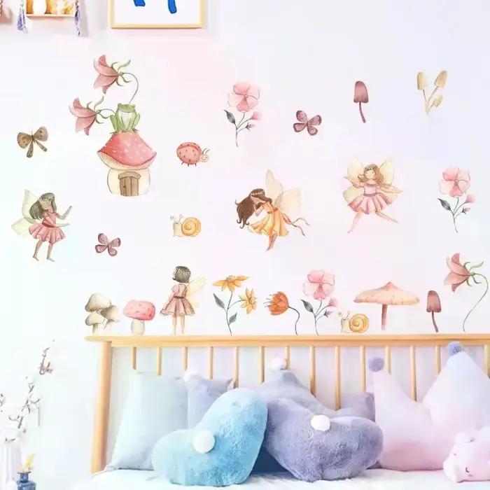 Autocollants muraux féeriques colorés pour chambre de fille