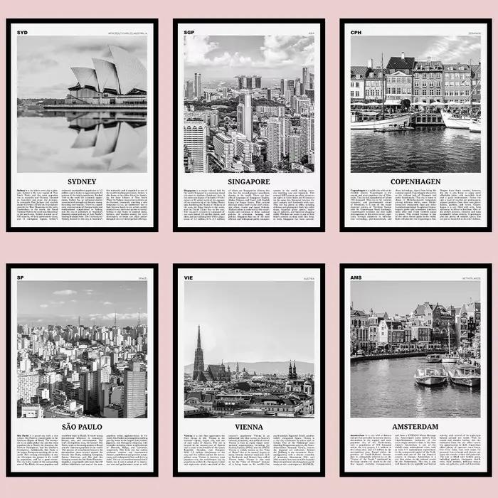 Affiches murales de villes touristiques mondiales célèbres