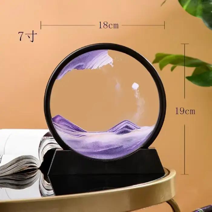 Tableau d'art dynamique en verre rond avec sable marin profond