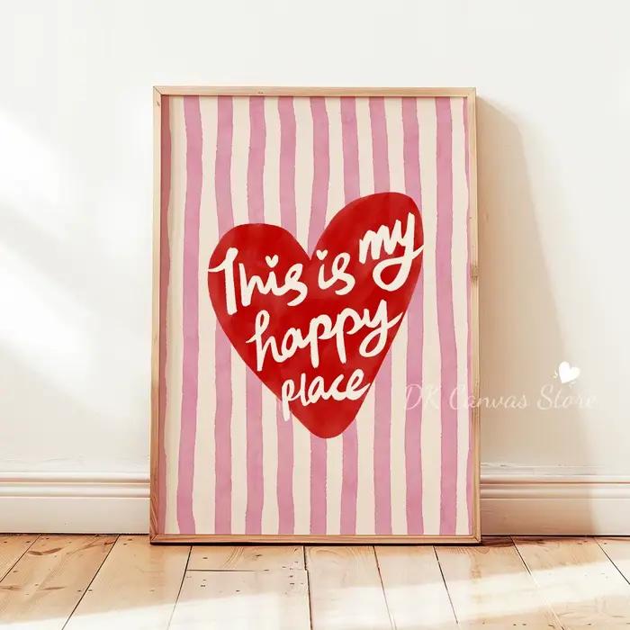 Affiche imprimée sur toile avec citation en forme de cœur «This Is My Happy Place»
