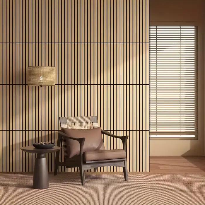 Lot de 10 panneaux muraux en lattes de bois 30x30cm