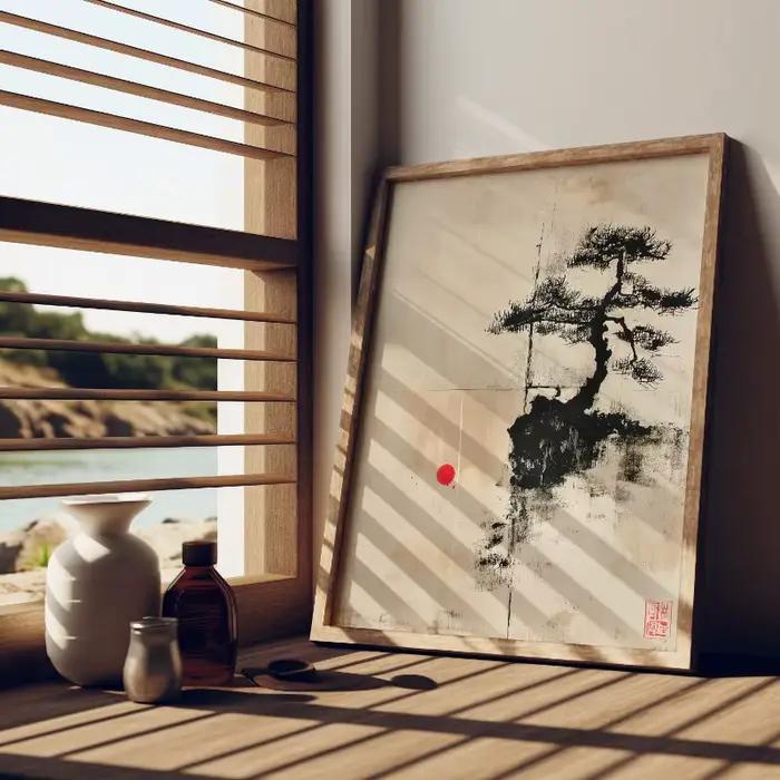Affiche d'art de paysage de Style à l'encre japonaise Zen Bonzai Wabi Sabi