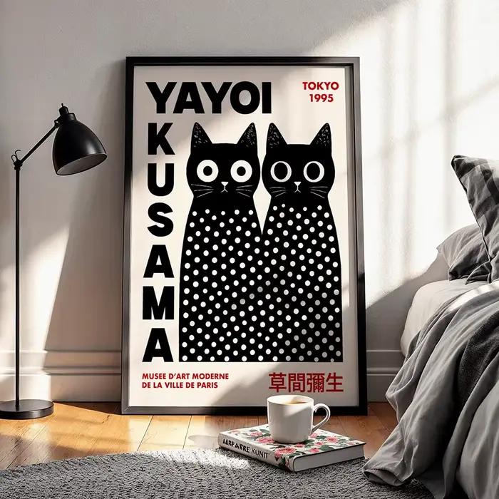 Yayoi Kusama – peinture sur toile de chat noir