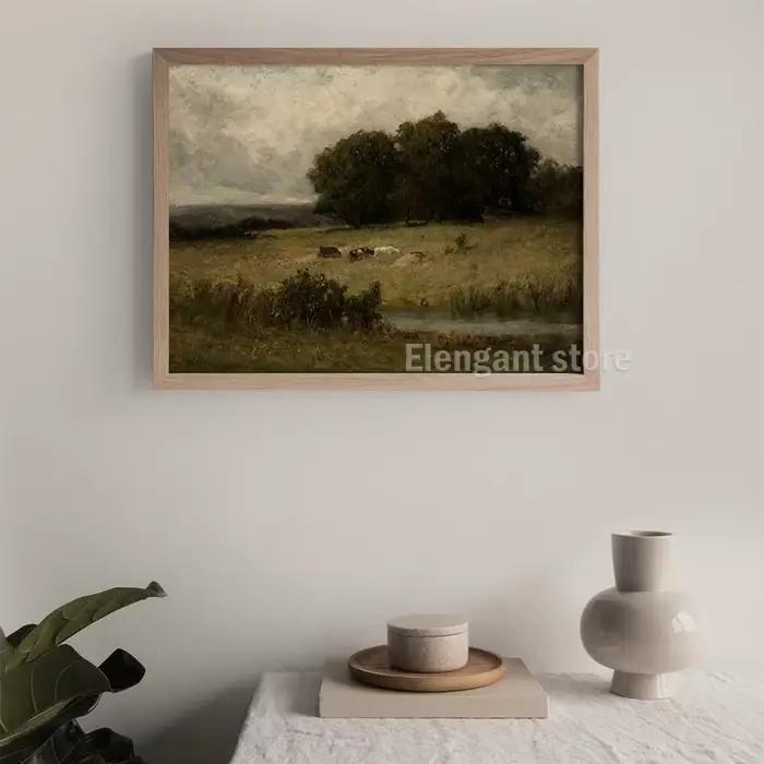 Toile de peinture à l'huile de vache prairie