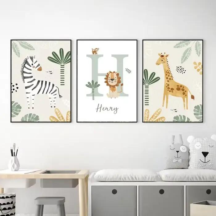 Peinture sur toile avec girafe et zèbre